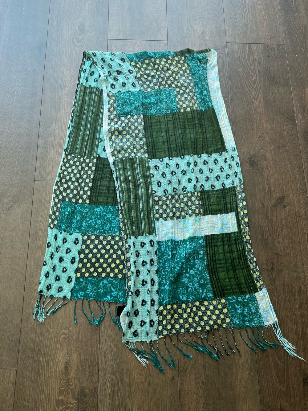 Blue & Green Patchwork Floral Scarf